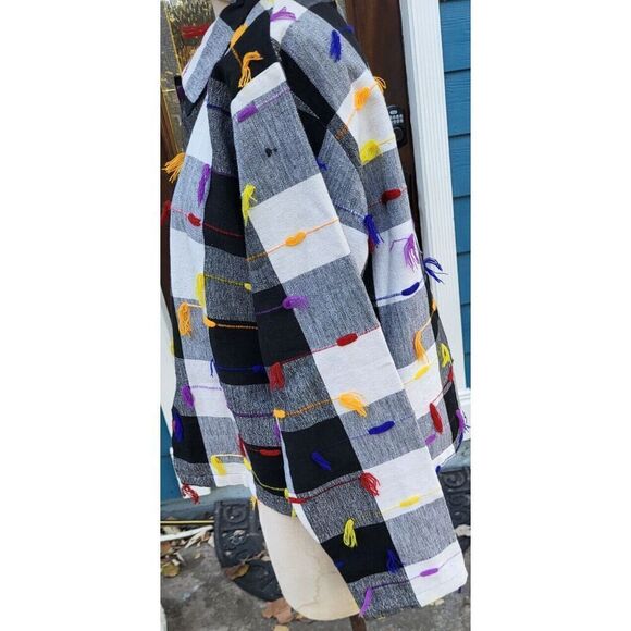 VTG 90s Lifestyle Checkered Colorful Jacket Coat Button Up Sz M 100% Cotton - Picture 8 of 11